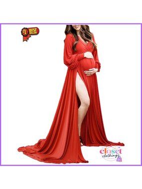 Off Shoulder Maternity Photoshoot Dress Long Sleeve Maxi Gown